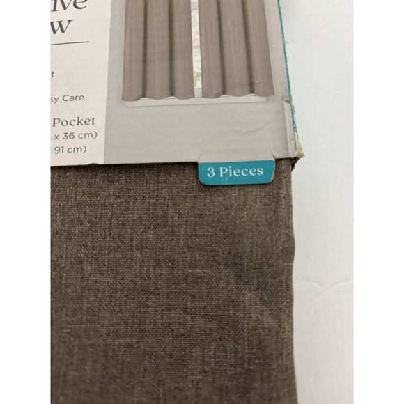 Comfort Bay Textured 3 Piece Tier & Valance Set Taupe Easy Care 100% Polyester - Picture 3 of 7